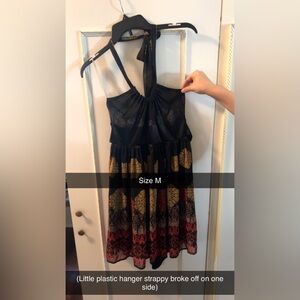 Black and Multicolor Halter Dress - Size M